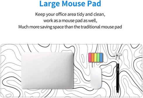 White Mouse Pad - Extended Gaming Mouse Pad for Desk 31.5 x 11.8 Inch, Black and White Topographic Design