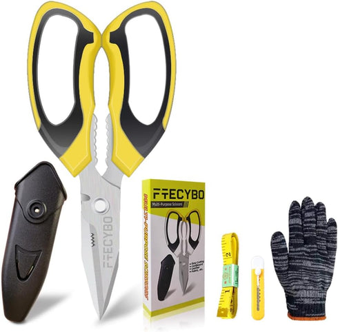 Heavy Duty 8'' Scissors, Multipurpose Carpet Scissors with Protective Cover for Easy Cutting of Various Materials