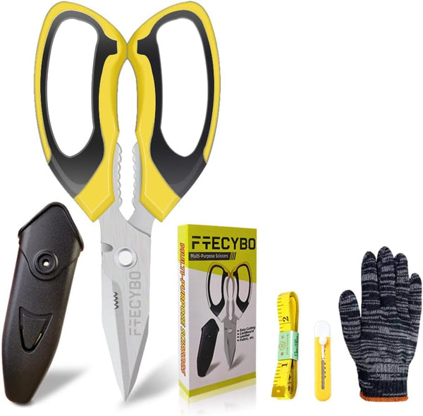 Heavy Duty 8'' Scissors, Multipurpose Carpet Scissors with Protective Cover for Easy Cutting of Various Materials