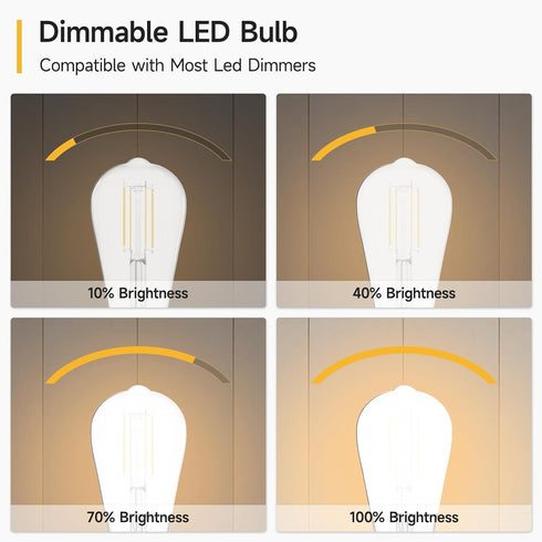 SHINESTAR 8-Pack Edison Bulbs, Dimmable Vintage Light Bulbs, Warm White 2700K, E26 LED Bulb 60 Watt Equivalent