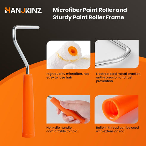Microfiber Paint Roller Covers (3/8" Nap): 2 Inch 15 Pack Small Paint Roller Kit with High-Density Fabric, Paint Tray,