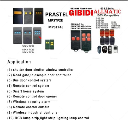 Bkiyougo 433.92 Keychain(2 Universal Duplicator Remote Garage Door Remote, Mhz Remote for Gate, Remote Control Key Fob
