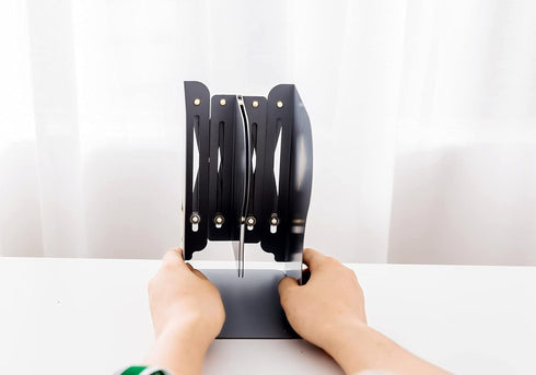 JIARI Book Ends - Black Decorative Metal Iron Adjustable Bookend Holder for Desk (Black)