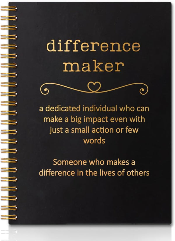 Difference Maker Black Golden Hardcover Spiral Notebook, 160 Pages, Unique Office Gift for Coworker, Man, New Job