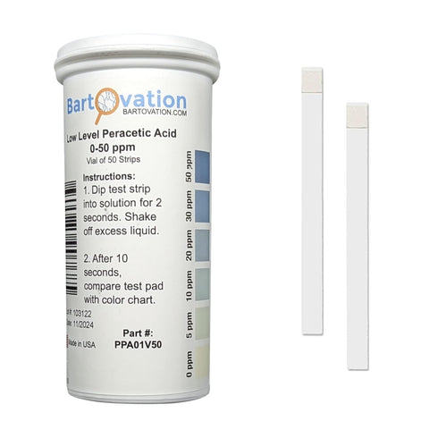Peracetic Acid Test Strips, 0-50 ppm Vial of 50 Strips