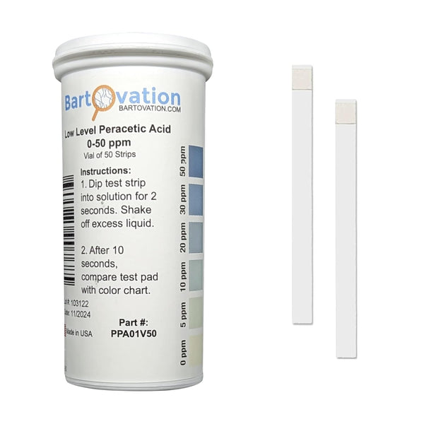 Peracetic Acid Test Strips, 0-50 ppm Vial of 50 Strips