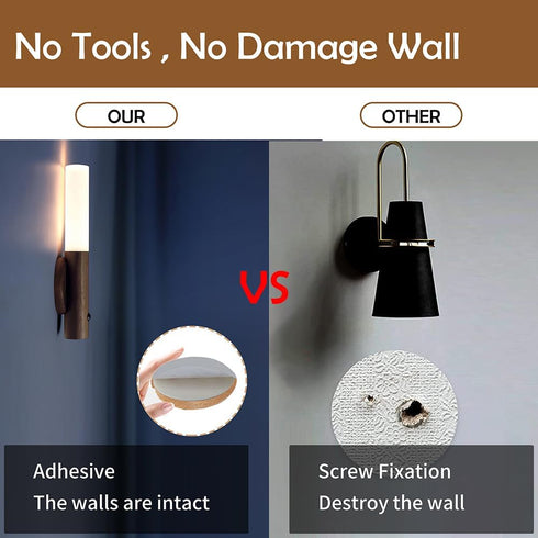 2PC) LANDGOO Wooden Motion Sensor Night Lights, Magnet Body Hallway Lamp, Rechargeable LED Wall Sconces, Portable