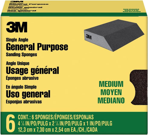 3M Angled Sanding Sponges, 6-Pack, Medium Grit, Use Wet or Dry, Great