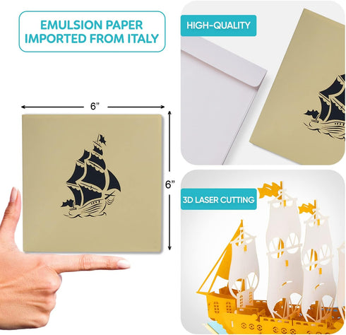 CUTE POPUP Shining Glory Boat Pop Up Card - Premium Handcrafted 3D Nautical Greeting Card for Sailors