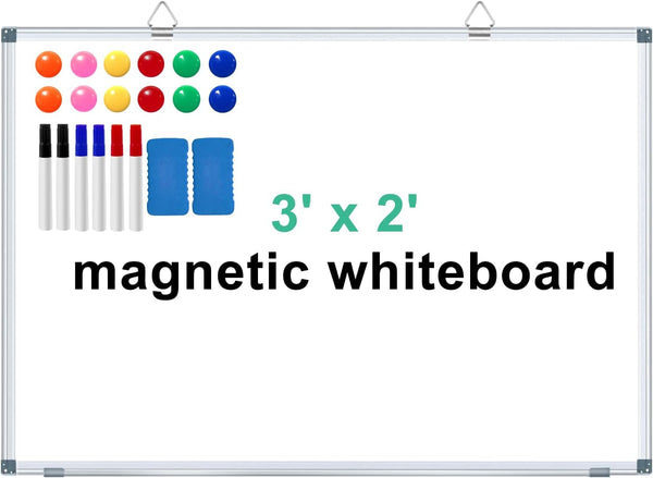 H-Qprobd 36"x24" Magnetic Whiteboard, Large Dry Erase Board with Aluminum Frame, Includes 6 Markers, 2 Erasers & 12