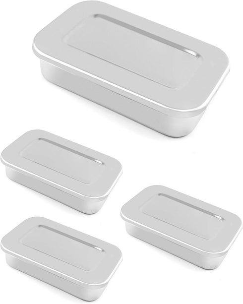 4 Pack 8 Inch QWORK Stainless Steel Instrument Tray with Lid, Metal Box for Lab, Tattoo & Esthetician Supplies