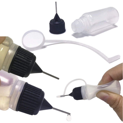 AKOAK 12 Pcs Plastic Squeezable Tip Applicator Bottle, Dropper Bottles with Needle Tip Caps, 15ml (White cap)