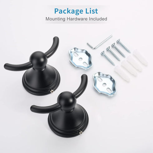 FILTA Wall Mounted Towel Hooks for Bathrooms, Matte Black Bath Towel Hook (2 Pack)