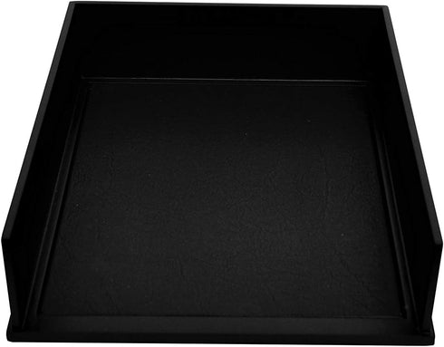 Victor 1142-5 Midnight Black Front Load Letter Tray, Matte Black with Faux Leather Tray Pad