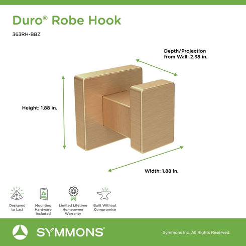 Symmons 363RH-BBZ Duro Wall-Mounted Robe Hook in Brushed Bronze Finish