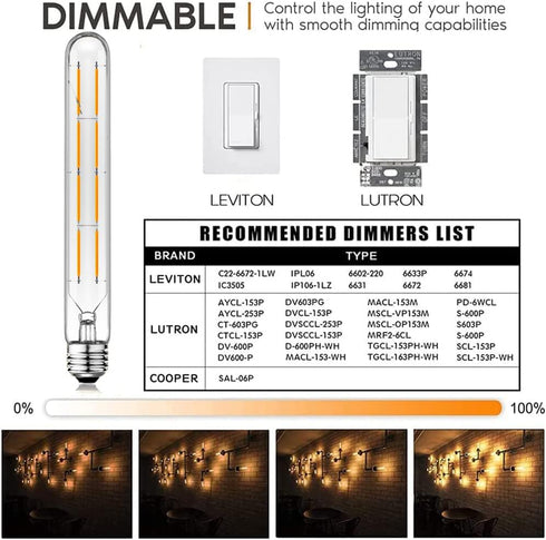 XININSUN 4 Pack T10 LED Bulbs, Long Tubular E26 Dimmable Bulb, 75 Watt Equivalent 2700K Warm White Vintage