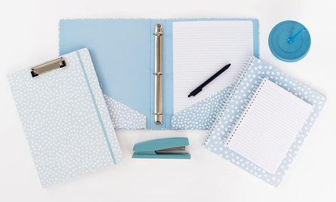 Steel Mill & Co Cute Decorative Hardcover 3 Ring Binder, 1 Inch Round Rings, Light Blue Dots, Organizer for