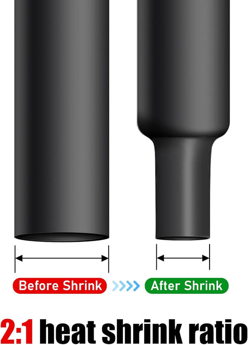 Heat Shrink Tube, Black Electrical Cable Sleeving, 2:1 Ratio (3M / 10Ft, Dia.40mm)
