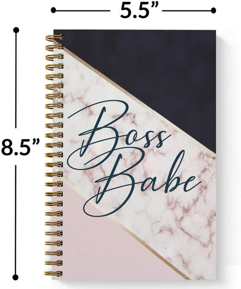 Softcover Boss Babe Spiral Notebook/Journal, 5.5" x 8.5", 120 College Ruled Pages, Durable Gloss Laminated Cover