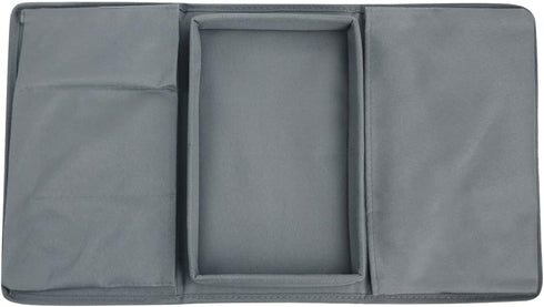 Sofa Armrest Organizer with Top Tray, 5 Pockets for Couch Recliner, Foldable Bedside Caddy Storage Bag (Grey)