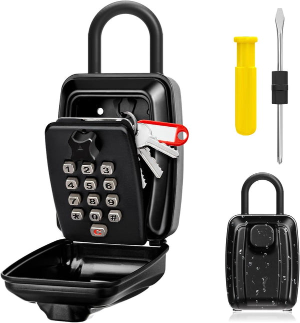 Sturdy Waterproof Key Lock Box for Outside, Large Capacity 12-Digit Combination Security Lockbox for Home, Garage,