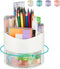 Desk Pen Pencil Holder with Drawer, 4 Slots 360-Degree Rotating Organizer, White Storage Caddy for Office School Home