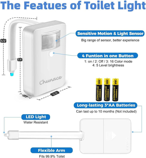 3 Pack 16 2025 Chunace Toilet Night Lights with Motion Activated Sensor, Colors LED Nightlight Inside Bowl, Cool Stuff