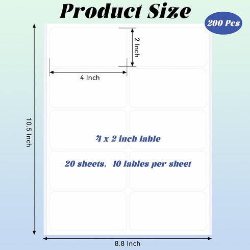 WATMTIN 200 4x2 Inch Pcs Printable Bottle Labels, Glossy White Waterproof Sticker Labels, Printable Adhesive Rectangle