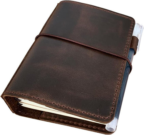 newestor Travelers Notebook Cover, Passport Size with Inner Pockets, Card Slots, and Pen Holder, Dark Brown