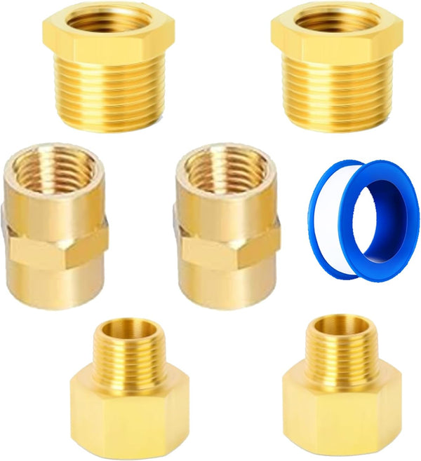 Brass Fitting 7pcs, 1/2" X 3/8" NPT Kit, Reducing Adapter, Hex Nipple, Reducing Hex Bushing