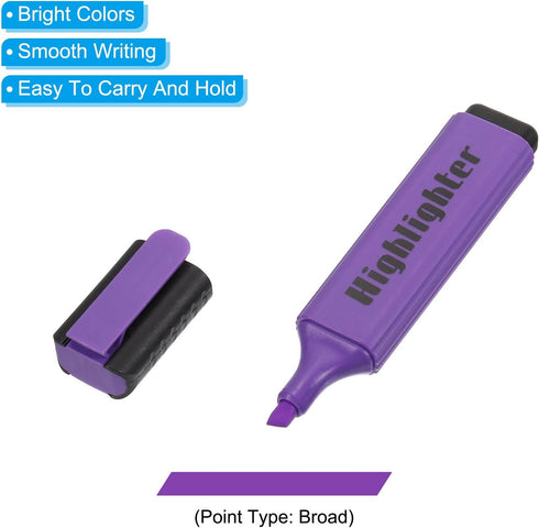 PATIKIL Highlighter Pen, 10 Pack Water Based Broad Tip Writing Marker Pens for Office Home Daily Use, Style 3, Purple