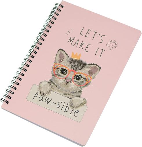 Yansanido Spiral Notebook, 4 Pcs A5 Thick Cat Design, 80 Sheets, 4 Color, 160 Pages Journals for Study