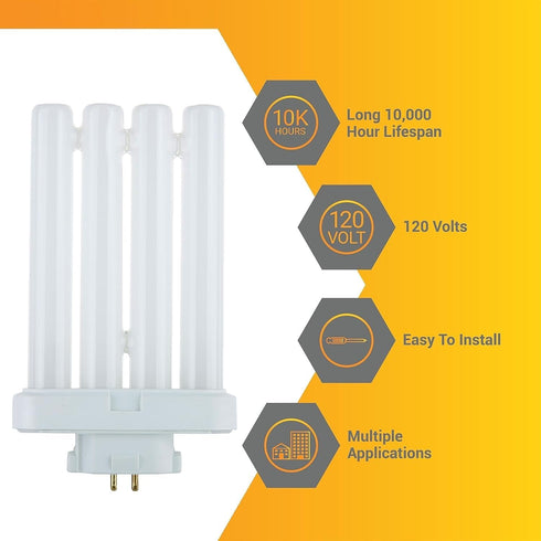 27W FML 4-Pin GX10q4 1500 6500K Diodesy- Compact Fluorescent Quad Tube Plug-in Lamp Replacement Base Lumens Daylight