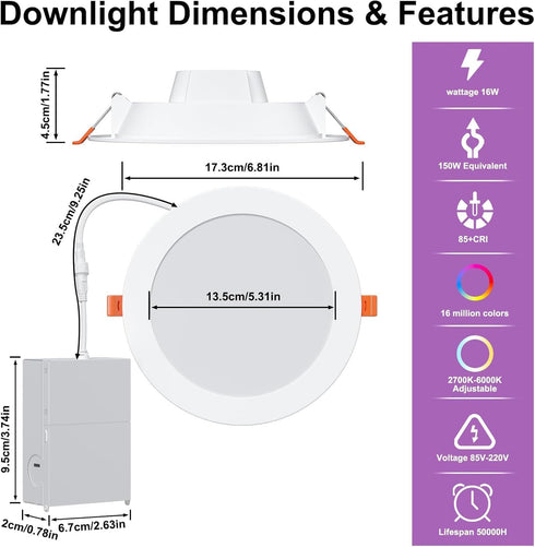 6 Inch 16W Box,1350 Alexa,Dimmable -1Pack SikSog Smart Recessed Lighting RGBCW Color Changing LED Downlight