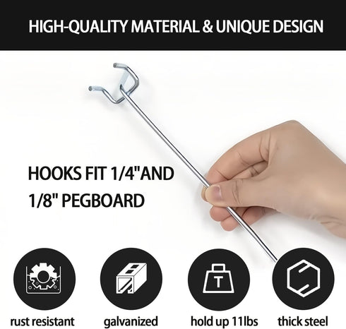 100PCS Heavy Duty Pegboard Hooks for 1/8 & 1/4 Inch Pegboard, Metal Hooks Kits for Hanging Tools