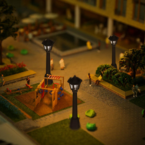 3pcs PartyKindom Mini Street Light Model: Miniature Lamp Post Black Outdoor Pathway Lantern Post for Dollhouse Village