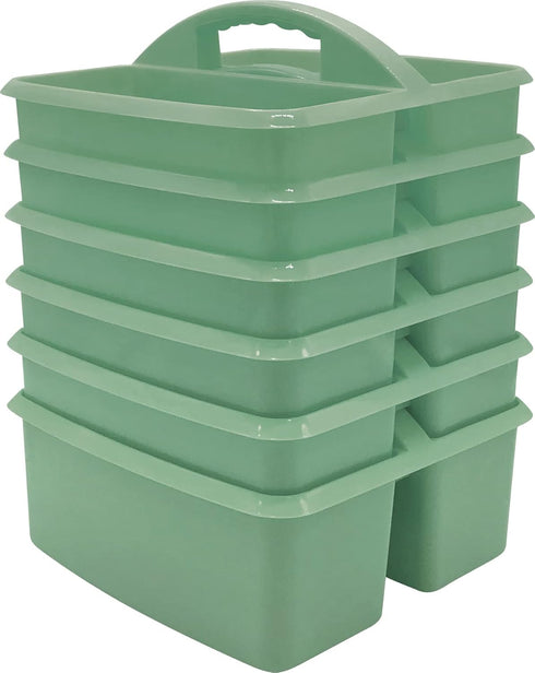 Teacher Created Resources Eucalyptus Green Portable Plastic Storage Caddy 6-Pack, 3 Compartments for Organization
