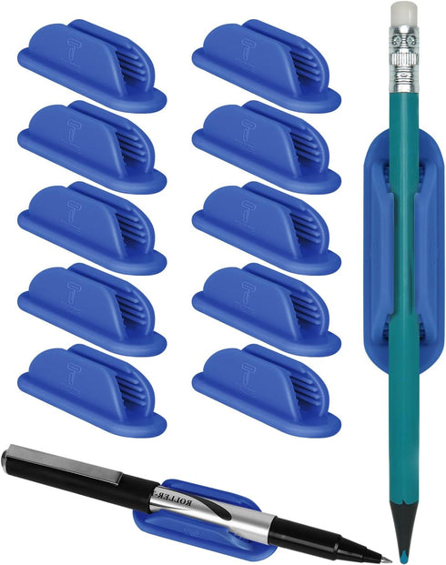 Set of 10 Adhesive Pencil Holders for Desk - Silicone Pen Holder with 15 PCS Adhesive Pads, Flexible Office Essentials
