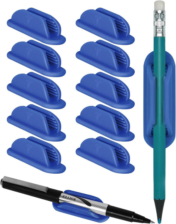 Set of 10 Adhesive Pencil Holders for Desk - Silicone Pen Holder with 15 PCS Adhesive Pads, Flexible Office Essentials