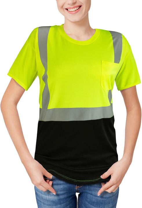 High Visibility Quick Dry Safety Shirts with Reflective Strips Pocket Short Sleeve Mesh Hi Vis for Men/Women