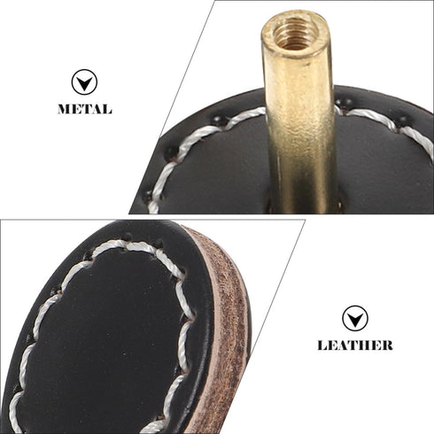 2pcs balacoo Black Gold Single Hole Leather Drawer Pulls Cabinet Handles Round Leather Cabinet Knobs for Dressers