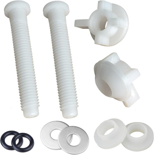 2 Pack Universal White Plastic Toilet Seat Screws Replacement Kit, Toilet Seat Hinges Bolts and Nuts for Top Mount Lid