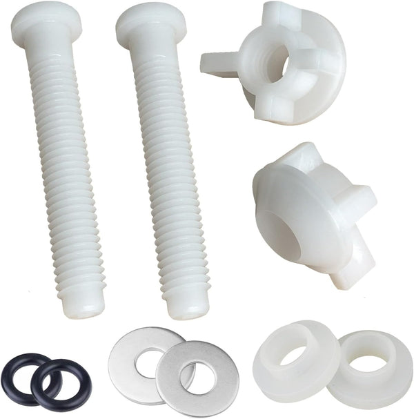 2 Pack Universal White Plastic Toilet Seat Screws Replacement Kit, Toilet Seat Hinges Bolts and Nuts for Top Mount Lid
