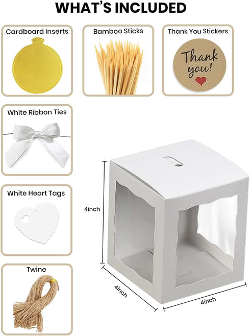 A & H Legacy Pack 12 4x4x4 Inch Packaging Candy Apple Boxes With Hole | of White Glossy Caramel Apple Supplies | Kit