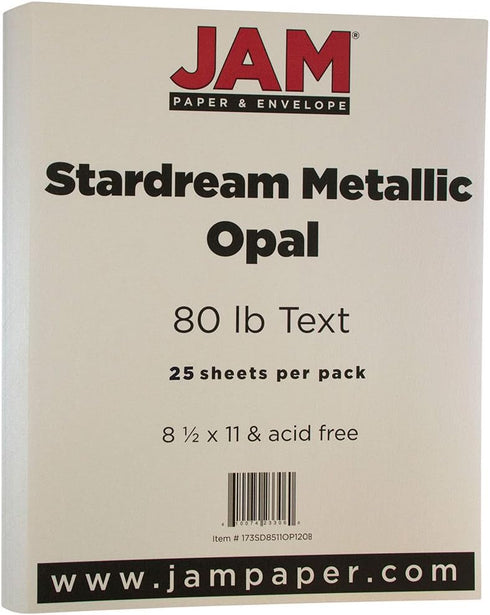 JAM PAPER Metallic 32lb Paper - 120 GSM - 25 Sheets/Pack - Opal Ivory Stardream Metallic - 8.5 x 11