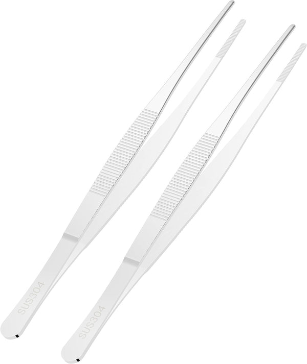 2 PCS 7.1 Inch 304 Stainless Steel Tweezers, Blunt Serrated Tip, Multipurpose Tool for Garden, Home, Lab, Craft Repair