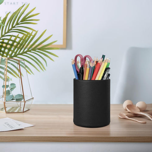 Pen Holder for Desk, Cute Cup Organizers (Black, 3.94" x 3.15" x 3.15")