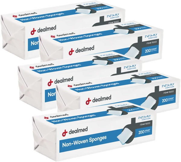 Dealmed 2" x 2" Non-Woven Gauze Sponges (200 Count) 4-Ply All-Purpose Non-Sterile