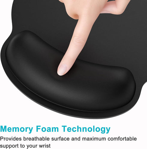 Ergonomic Mouse Pad with Wrist Rest Support, Memory Foam Computer Mouse Pad, Non-Slip Base, Black