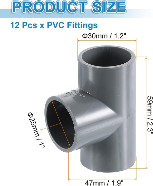 3/4" 12 3 Elbow Elbow uxcell PVC Tee, Pcs Way Connector Furniture Grade PVC Tee Pipe Fitting Adapter Corner Fitting